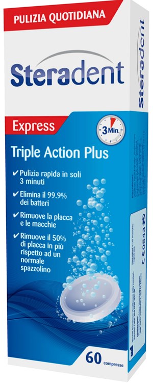 STERADENT TRIPLE ACTION PLUS 60 COMPRESSE PULENTI - UniversoFarmacie.it