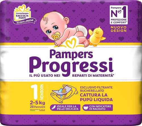 PAMPERS PROGRESSI NEWBORN PANNOLINO 1 2-5KG 28 PEZZI - UniversoFarmacie.it