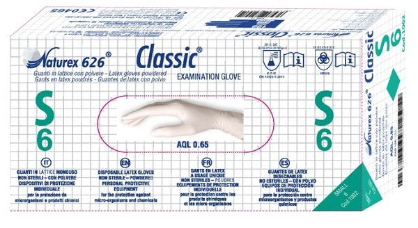 GUANTO IN LATTICE MONOUSO NON STERILE CON POLVERE NATUREX 626 CLASSIC MISURA SMALL 100 PEZZI - UniversoFarmacie.it