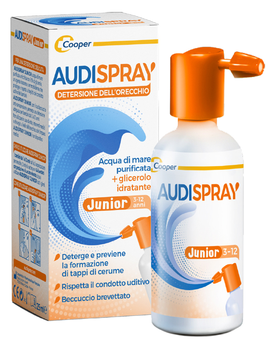 AUDISPRAY JUNIOR 3-12 ANNI SOLUZIONE DI ACQUA DI MARE IPERTONICA SPRAY SENZA GAS IGIENE ORECCHIO 25ML - UniversoFarmacie.it