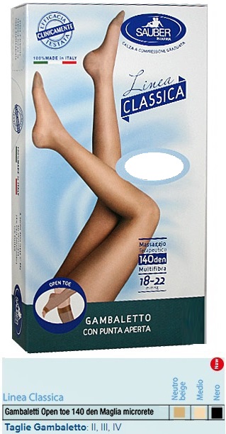 SAUBER GAMBALETTO OPEN TOE MAGLIA MICRORETE 140 DEN COLORE NEUTRO BEIGE TAGLIA 3 LINEA CLASSICA - UniversoFarmacie.it