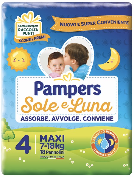 PANNOLINO PER BAMBINO PAMPERS SOLE & LUNA MAXI 18 PEZZI - UniversoFarmacie.it