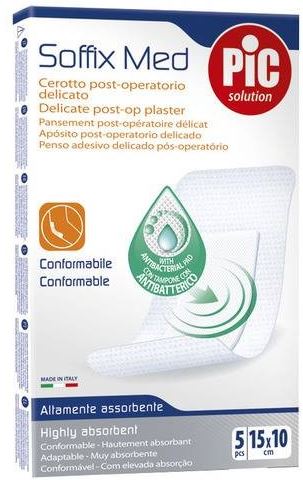 CEROTTO PIC SOFFIX MED IN TNT CON TAMPONE CENTRALE ASSORBENTE STERILE MONOUSO 10X15 CM ANTIBATTERICO 5 PEZZI - UniversoFarmacie.it