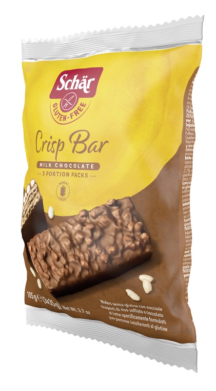 SCHAR CRISP BAR WAFERS CON NOCCIOLE RICOPERTI DI RISO SOFFIATO E CIOCCOLATO AL LATTE 3 PORZIONI DA 35 G - UniversoFarmacie.it