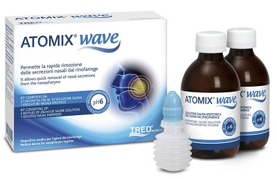 ATOMIX WAVE DISPOSITIVO PER IGIENE RINOFARINGEA ATOMIX SOLUZIONE SALINA 250 ML 2 PEZZI + TERMINALE NASALE + EROGATORE A SOFFIETTO - UniversoFarmacie.it