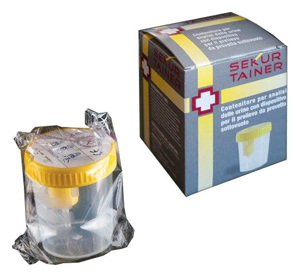 CONTENITORE PER URINA SEKUR TRAINER CON TAPPO A VITE E SONDA PER PRELIEVO DA PROVETTA SOTTOVUOTO 120ML - UniversoFarmacie.it