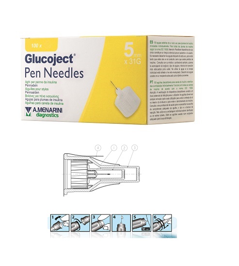 AGO PER PENNA DA INSULINA GLUCOJECT LUNGHEZZA 5 MM GAUGE 31 100 PEZZI - UniversoFarmacie.it