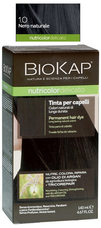 BIOKAP NUTRICOLOR DELICATO 1,0 NERO NATURALE TINTA TUBO + FLACONE - UniversoFarmacie.it