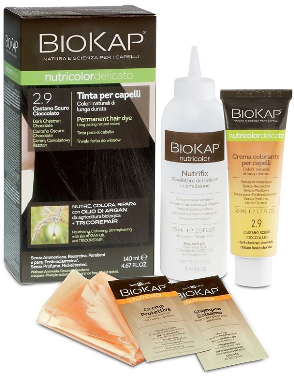 BIOKAP NUTRICOLOR DELICATO 2,9 CASTANO SCURO CIOCCOLATO TINTA TUBO + FLACONE - UniversoFarmacie.it