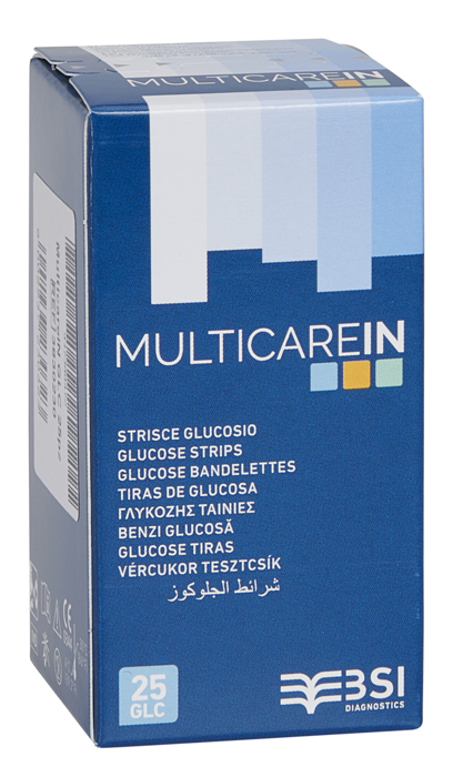 STRISCE MISURAZIONE GLICEMIA MULTICARE IN GLUCOSIO ELETTRODO 25 PEZZI - UniversoFarmacie.it