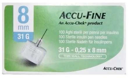 AGO PER PENNA DA INSULINA ACCU-FINE PEN NEEDLE ACCU-CHEK GAUGE 31 X 8MM 100 PEZZI - UniversoFarmacie.it