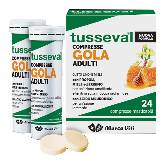 TUSSEVAL GOLA ADULTI 24 COMPRESSE MASTICABILI LIMONE E MIELE - UniversoFarmacie.it