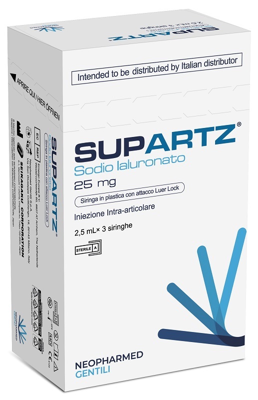SIRINGA PRERIEMPITA INTRA-ARTICOLARE SUPARTZ ACIDO IALURONICO 25 MG 2,5 ML 3 PEZZI - UniversoFarmacie.it