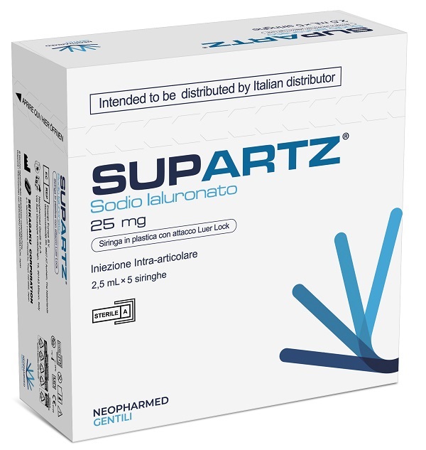 SIRINGA PRERIEMPITA INTRA-ARTICOLARE SUPARTZ ACIDO IALURONICO 25 MG 2,5 ML 5 PEZZI - UniversoFarmacie.it