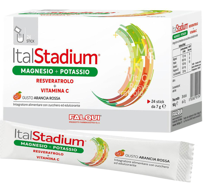 ITALSTADIUM MAGNESIO POTASSIO RESVERATOLO VITAMINA C ARANCIA ROSSA 24 STICK - UniversoFarmacie.it