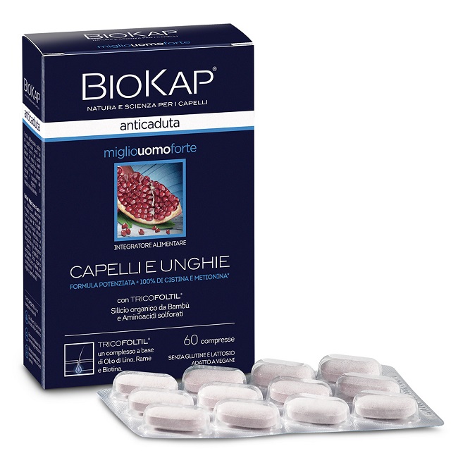 BIOKAP ANTICADUTA MIGLIO UOMO FORTE CON TRICOFOLTIL 60 COMPRESSE - UniversoFarmacie.it