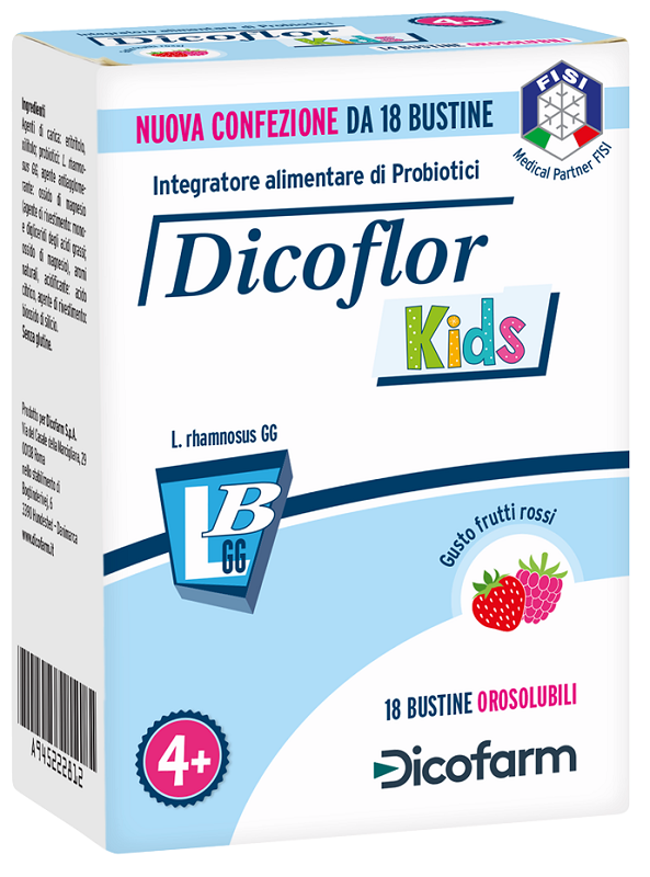 DICOFLOR KIDS 18 BUSTINE OROSOLUBILI GUSTO FRUTTI ROSSI - UniversoFarmacie.it
