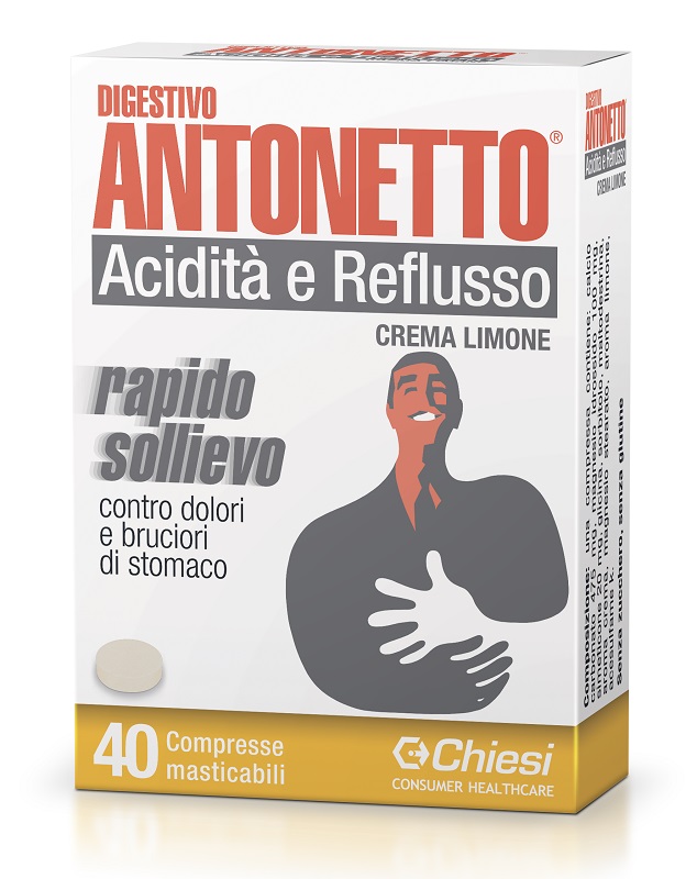 DIGESTIVO ANTONETTO ACIDITA' E REFLUSSO CREMA AL LIMONE 40 COMPRESSE MASTICABILI - UniversoFarmacie.it