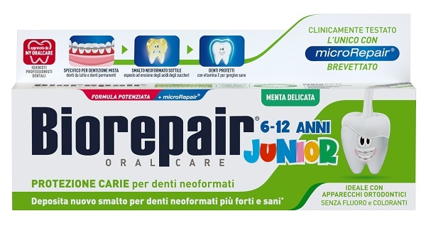 BIOREPAIR ORAL CARE JUNIOR 6-12 ANNI DENTIFRICIO PROTEZIONE ANTI CARIE SMALTO NEOFORMATO ALLA MENTA DELICATA 75 ML - UniversoFarmacie.it