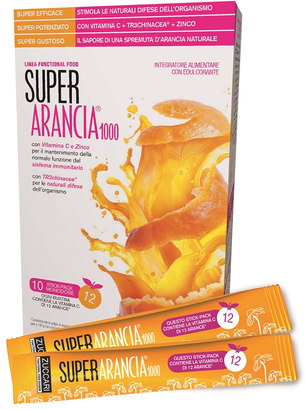 SUPER ARANCIA 1000 10 STICK PACK MONODOSE DA 3,7G INTEGRATORE ALIMENTARE CON EDULCORANTE - UniversoFarmacie.it