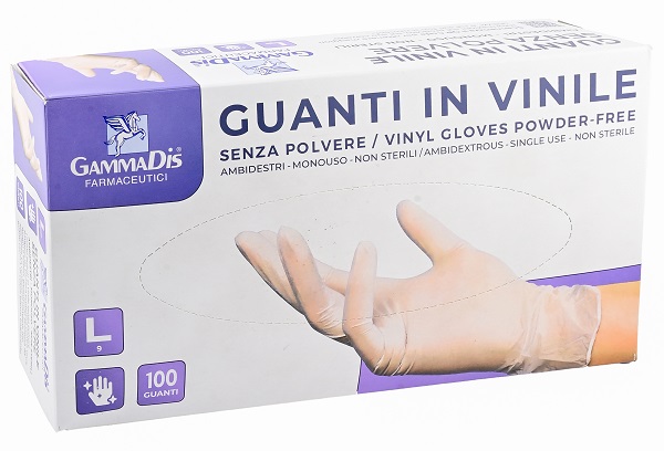 GUANTI VINILE SENZA POLVERE LARGE 100 PEZZI GAMMADIS - UniversoFarmacie.it
