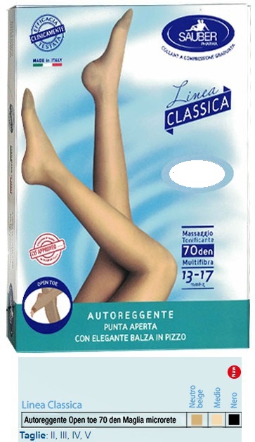SAUBER AUTOREGGENTE OPEN TOE MAGLIA MICRORETE 70 DEN COLORE NEUTRO BEIGE TAGLIA 4 LINEA CLASSICA - UniversoFarmacie.it