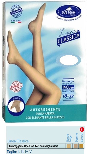 SAUBER AUTOREGGENTE OPEN TOE MAGLIA LISCIA 140 DEN COLORE NEUTRO BEIGE TAGLIA 4 LINEA CLASSICA - UniversoFarmacie.it