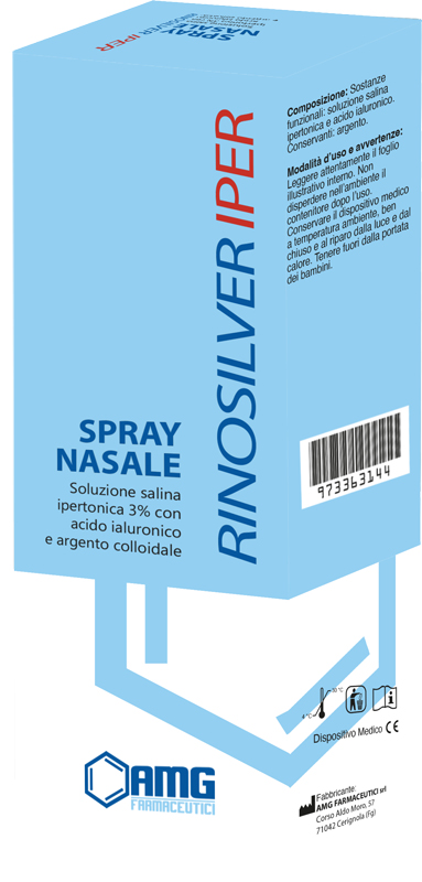 RINOSILVER SOLUZIONE SALINA IPERTONICA 3% CON ACIDO IALURONICO E ARGENTO COLLOIDALE SPRAY NASALE 20 ML - UniversoFarmacie.it