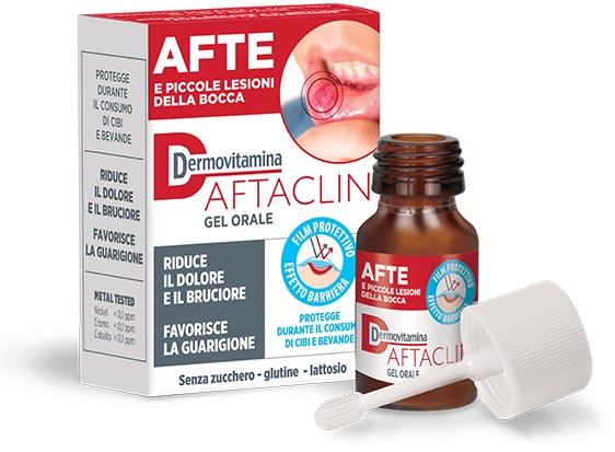 DERMOVITAMINA AFTACLIN GEL ORALE 7 ML CONTRO DOLORE E BRUCIONE SENZA ZUCCHERO E SENZA GLUTINE - UniversoFarmacie.it