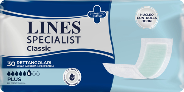 PANNOLONE RETTANGOLARE LINES SPECIALIST CLASSIC SENZA BARRIERA 30 PEZZI - UniversoFarmacie.it