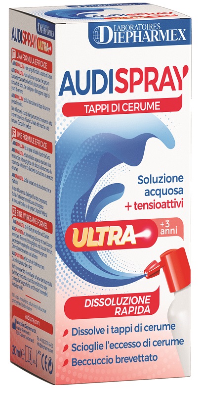 AUDISPRAY ULTRA +3 ANNI SOLUZIONE ACQUOSA + TENSIOATTIVI SPRAY TAPPI DI CERUME 20 ML - UniversoFarmacie.it