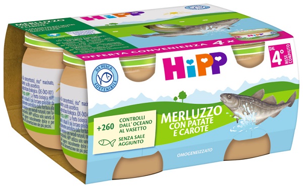 HIPP OMOGENEIZZATO MERLUZZO/PATATE/CAROTE 4X80 G - UniversoFarmacie.it