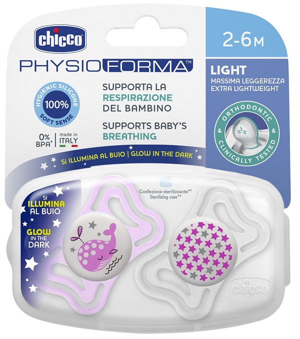 CHICCO SUCCHIETTO LIGHT LUMINOSO SILICONE 2-6 MESI 2 PEZZI - UniversoFarmacie.it
