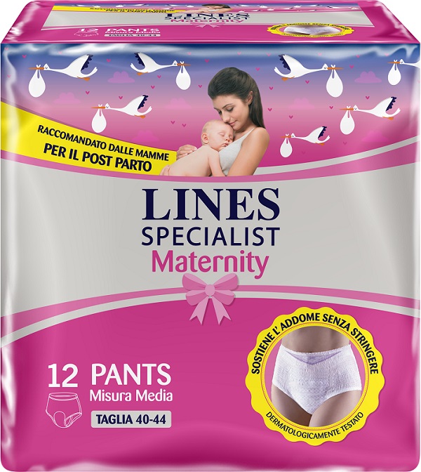LINES SPECIALIST MATERNITY MUTANDINA ASSORBENTE PER PERDITE POST PARTO MISURA MEDIUM 12 PEZZI - UniversoFarmacie.it
