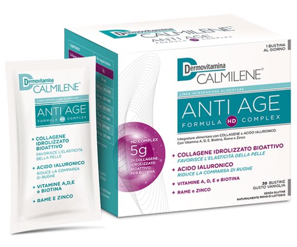 DERMOVITAMINA CALMILENE ANTIAGE IA A BASE DI COLLAGENE E ACIDO IALURONICO POLVERE 30 BUSTINE GUSTO VANIGLIA - UniversoFarmacie.it