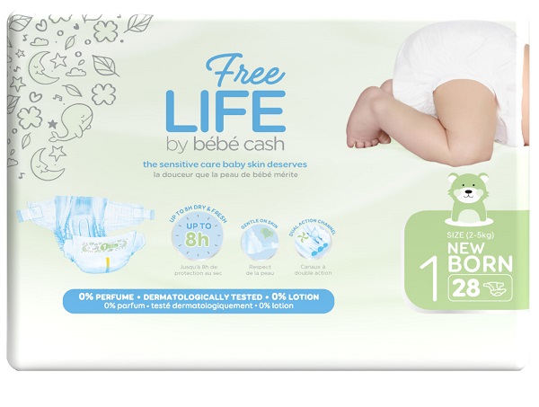 FREELIFE BY BEBECASH PANNOLINI NEW BORN TAGLIA 1 2-4 KG GIROVITA 30-41 CM 28 PEZZI - UniversoFarmacie.it