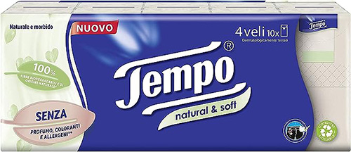 TEMPO FAZZOLETTI NATURAL&SOFT 10 PEZZI DA 9 FAZZOLETTI - UniversoFarmacie.it