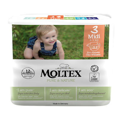 PANNOLINI MOLTEX PURE & NATURE MIDI 4-9 KG TAGLIA 3 33 PEZZI - UniversoFarmacie.it