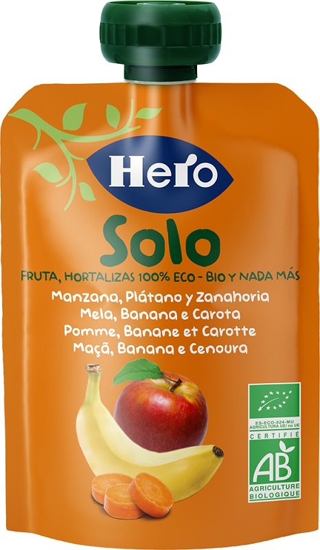 HERO SOLO FRUTTA FRULLATA 100% BIO MELA BANANA CAROTA 100 G - UniversoFarmacie.it