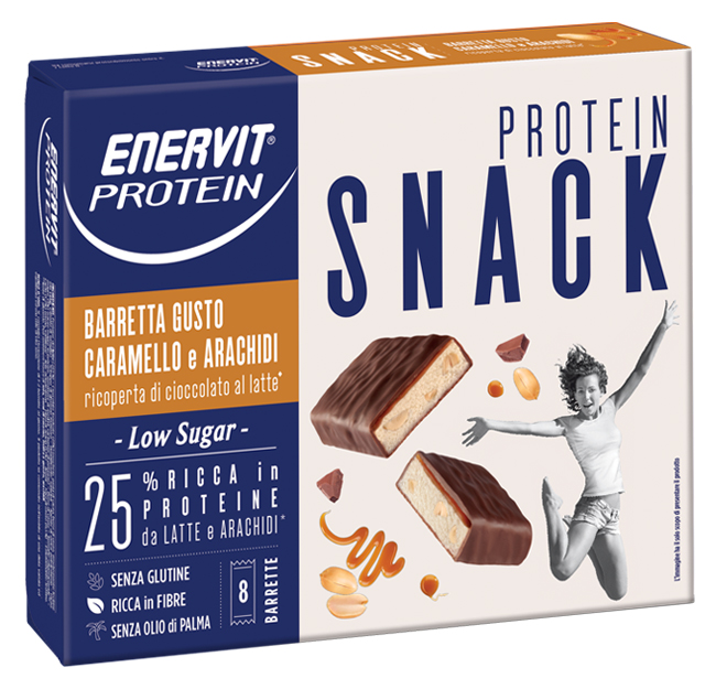 ENERVIT PROTEIN SNACK CARAMELLO ARACHIDI LOW SUGAR 8 BARRETTE 31 G - UniversoFarmacie.it