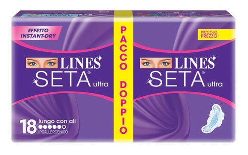 LINES SETA ULTRA ASSORBENTE LUNGO CON ALI 18 PEZZI - UniversoFarmacie.it