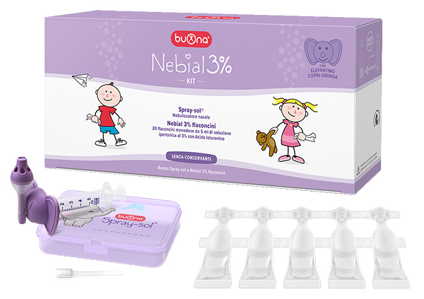 NEBIAL 3% KIT 20 FLACONCINI MONODOSE 5ML SOLUZIONE IPERTONICA CON ACIDO IALURONICO + NEBULIZZATORE SPRAY-SOL - UniversoFarmacie.it