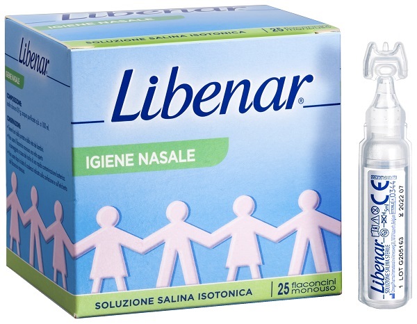 SOLUZIONE SALINA ISOTONICA 0,9% LIBENAR PER IGIENE NASALE 25 FLACONCINI MONOUSO X 5 ML - UniversoFarmacie.it
