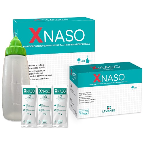 SOLUZIONE SALINA CON PEG 3350 E SALI PER IRRIGAZIONE NASALE XNASO 30 BUSTINE + 1 EROGATORE - UniversoFarmacie.it